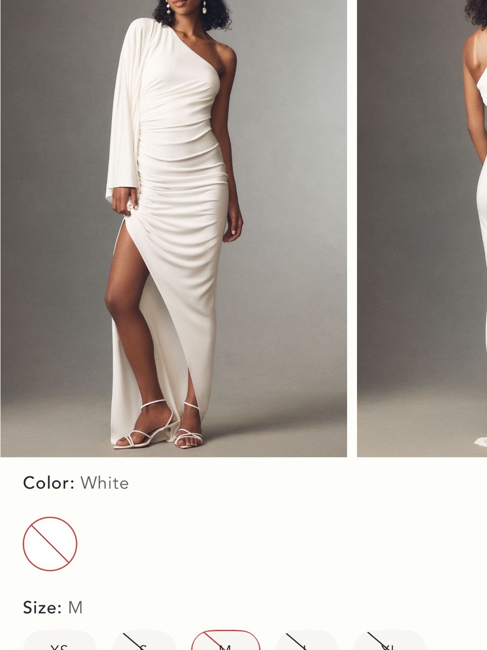 NWT Ronny Kobo Collection Ivory One-Shoulder Ruched Maxi Dress